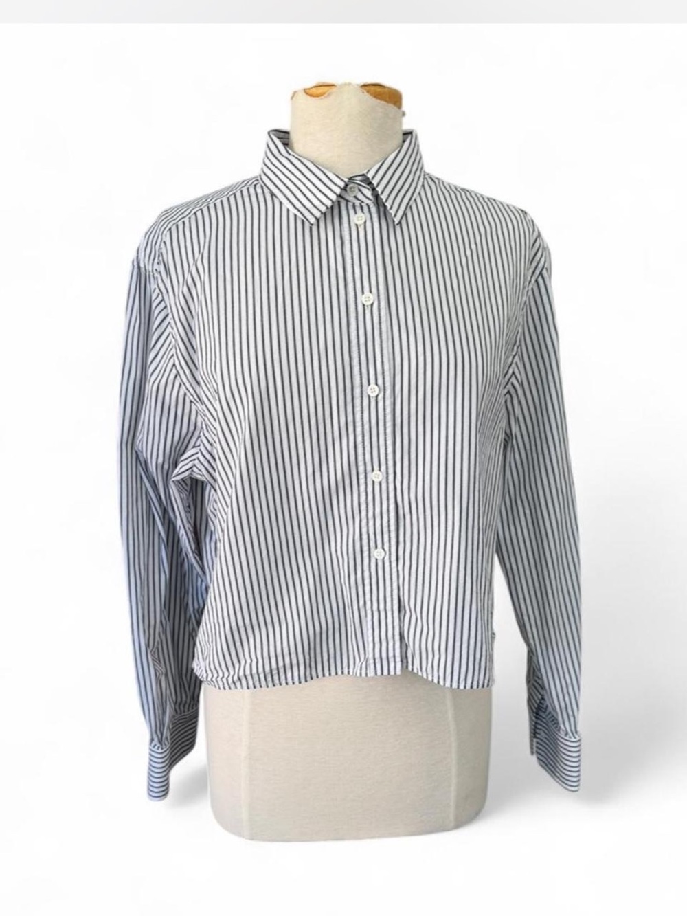 ME+EM White and Black Striped Button-Up Blouse Size 10 Boxy Style
